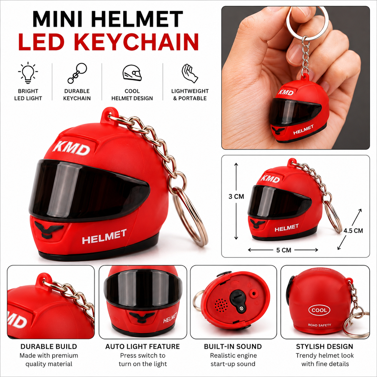 Mini Motorcycle Helmet Keychain with LED Light