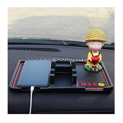 Rubber Car Dashboard Phone Mat with 360° Rotating Phone Holder – Black