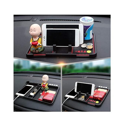 Rubber Car Dashboard Phone Mat with 360° Rotating Phone Holder – Black