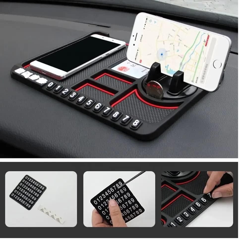 Rubber Car Dashboard Phone Mat with 360° Rotating Phone Holder – Black