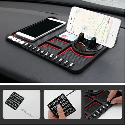 Rubber Car Dashboard Phone Mat with 360° Rotating Phone Holder – Black