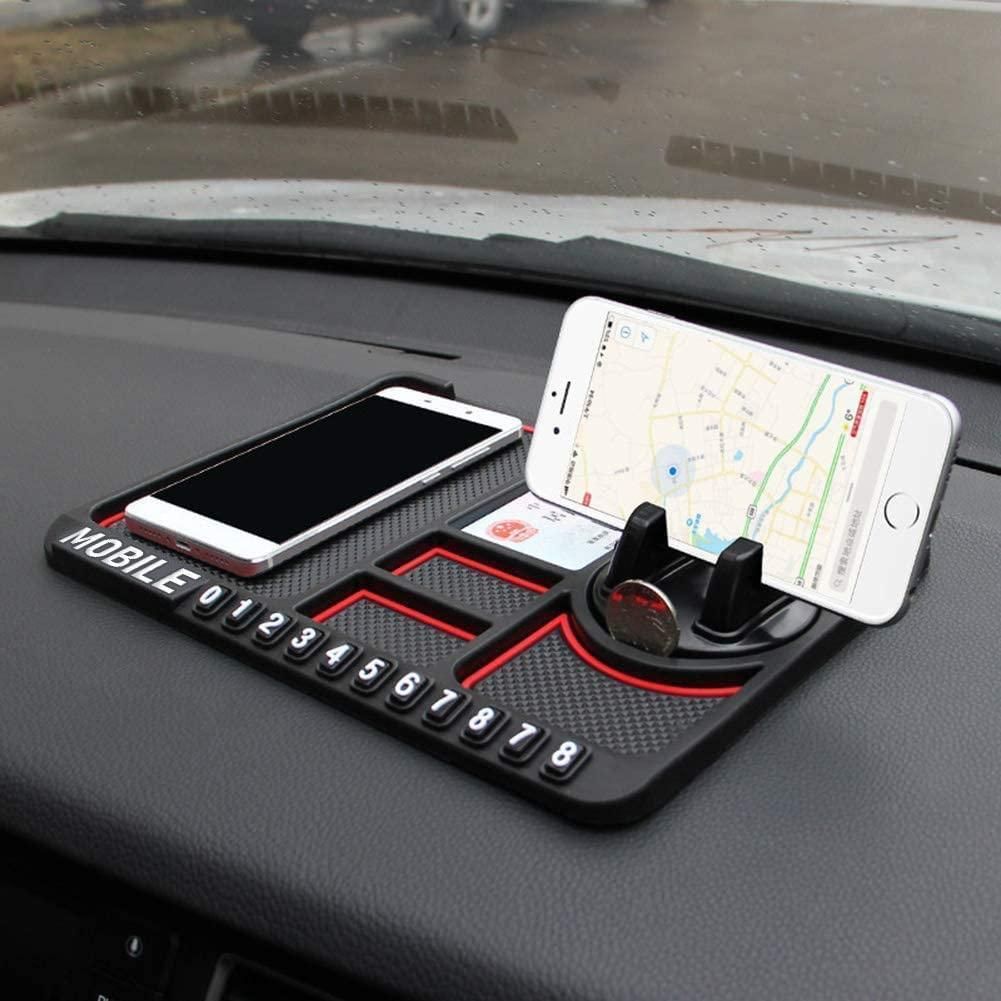 Rubber Car Dashboard Phone Mat with 360° Rotating Phone Holder – Black