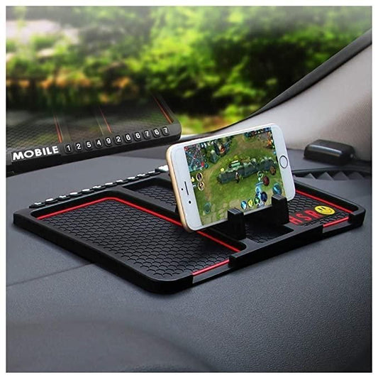 Rubber Car Dashboard Phone Mat with 360° Rotating Phone Holder – Black