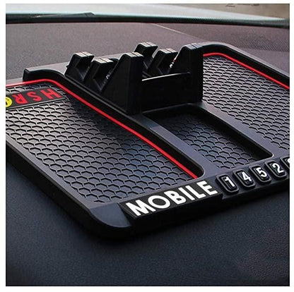 Rubber Car Dashboard Phone Mat with 360° Rotating Phone Holder – Black