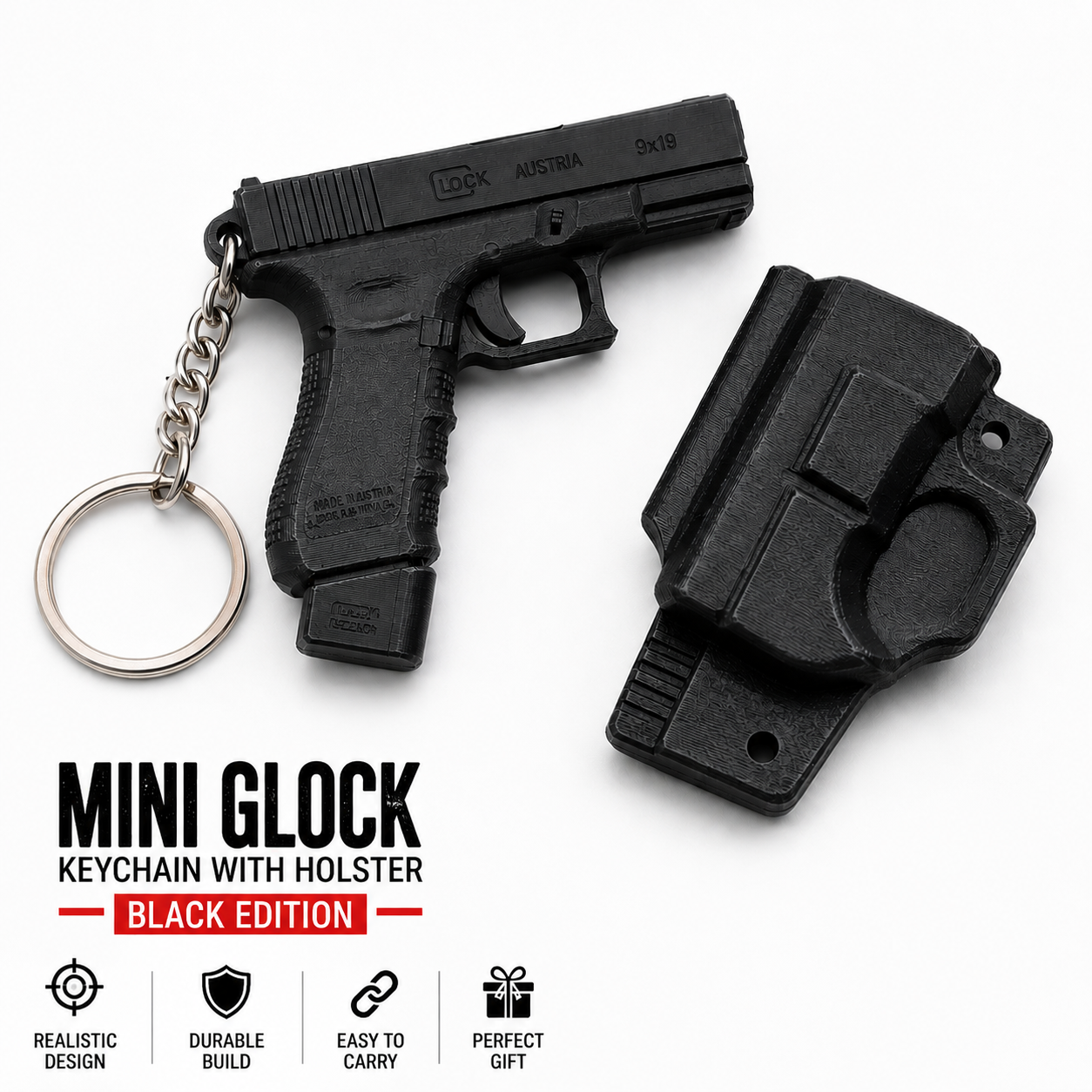 Mini Glock Keychain with Holster – Black Edition