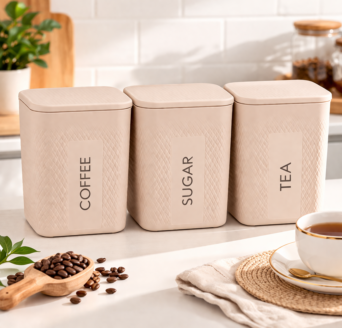 Premium Tea Coffee & Sugar Containers – Set of 3 (800ml Each)