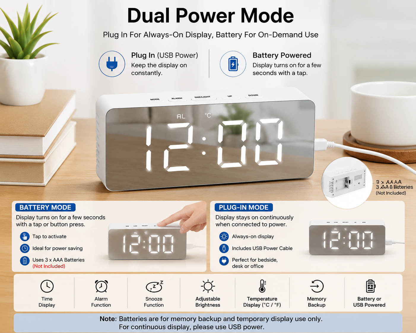 LED Mirror Digital Alarm Clock