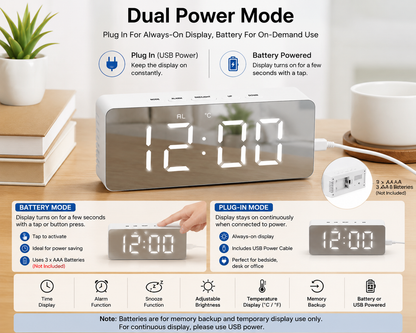 LED Mirror Digital Alarm Clock