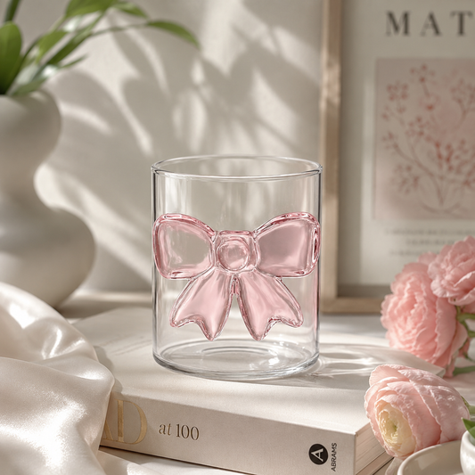 Pink Bow Aesthetic Glass Cup