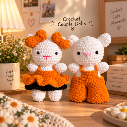 Crochet Couple Dolls – Handmade Cute Couple Plushies (Orange)