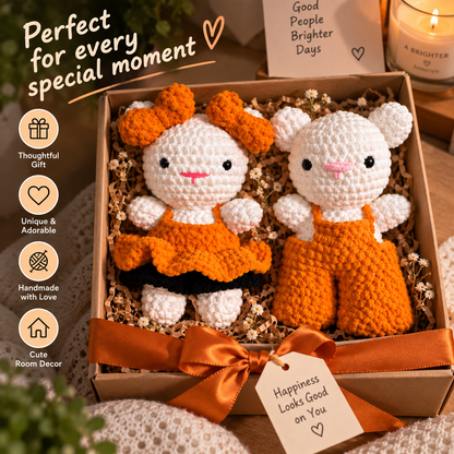 Crochet Couple Dolls – Handmade Cute Couple Plushies (Orange)