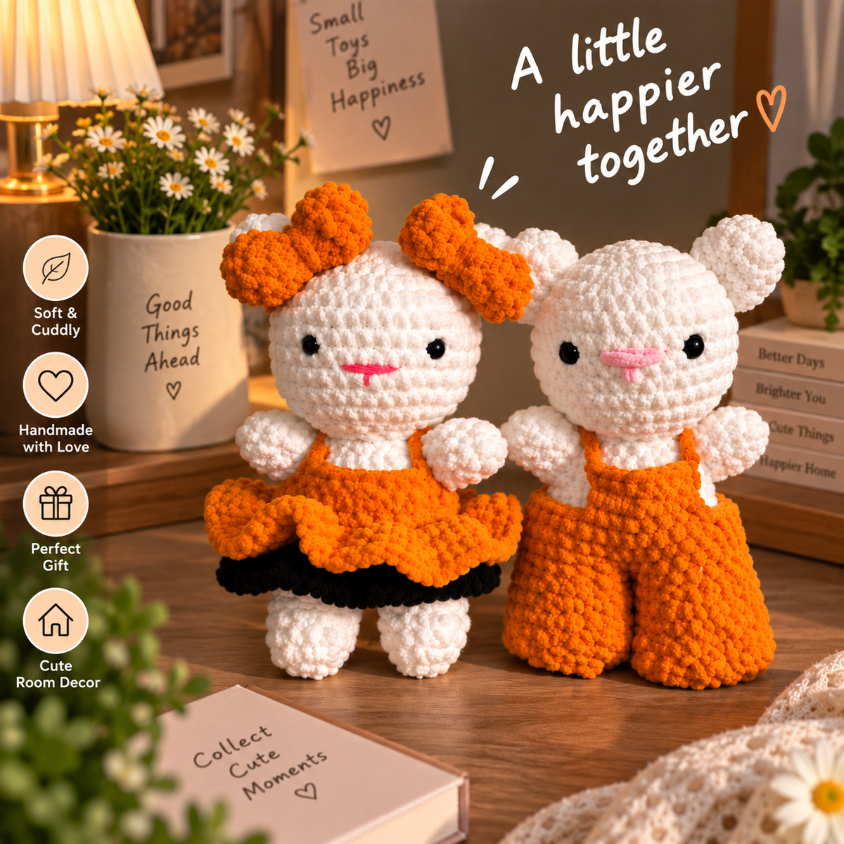 Crochet Couple Dolls – Handmade Cute Couple Plushies (Orange)