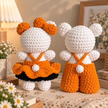Crochet Couple Dolls – Handmade Cute Couple Plushies (Orange)
