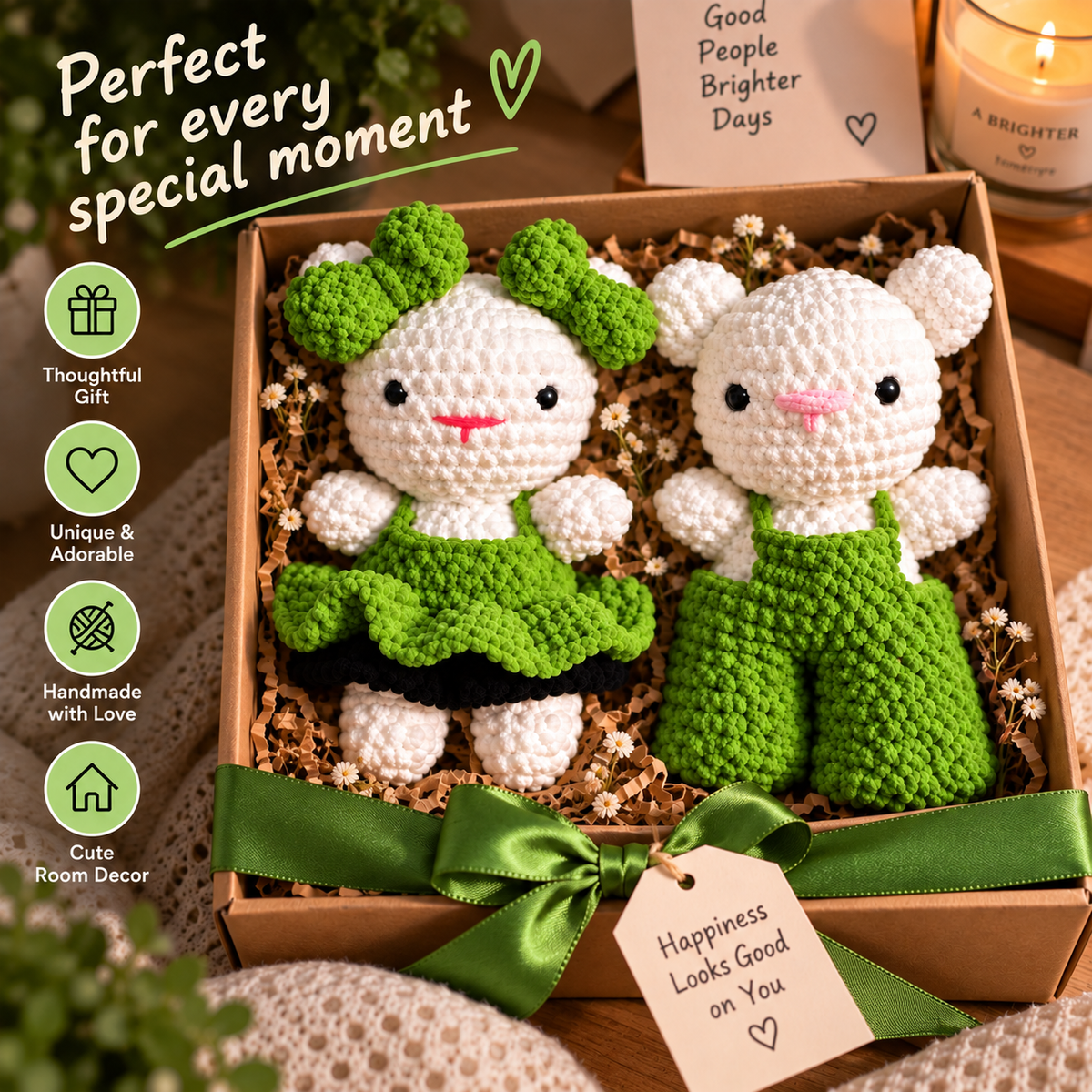 Crochet Couple Dolls – Handmade Cute Couple Plushies (Green)