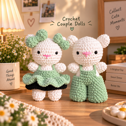 Crochet Couple Dolls – Handmade Cute Couple Plushies (Mint Green)