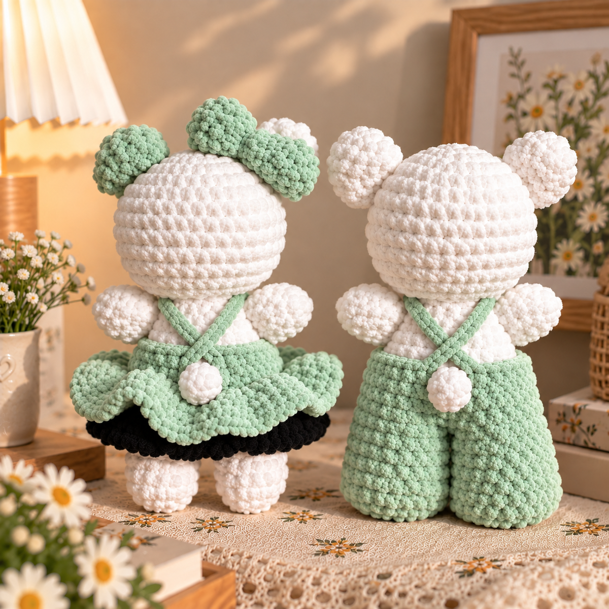 Crochet Couple Dolls – Handmade Cute Couple Plushies (Mint Green)
