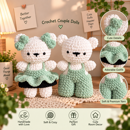 Crochet Couple Dolls – Handmade Cute Couple Plushies (Mint Green)