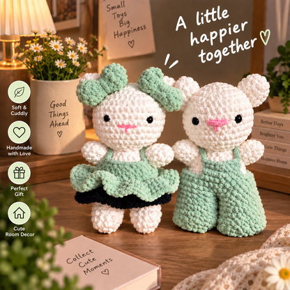 Crochet Couple Dolls – Handmade Cute Couple Plushies (Mint Green)