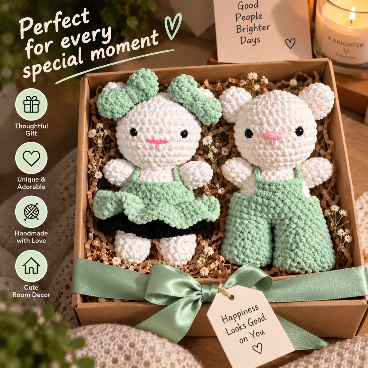 Crochet Couple Dolls – Handmade Cute Couple Plushies (Mint Green)