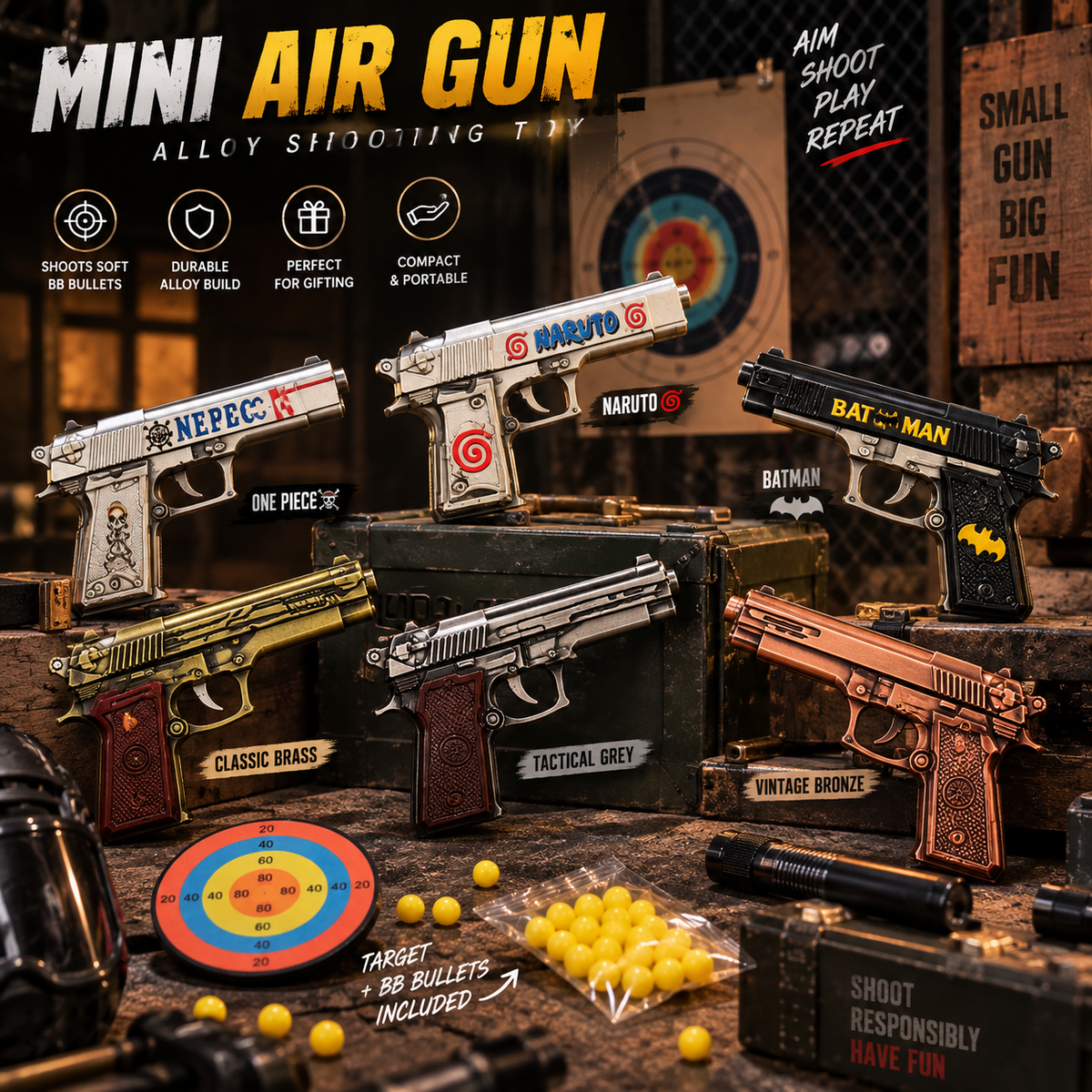 Mini Air Gun with Target & Bullet Set