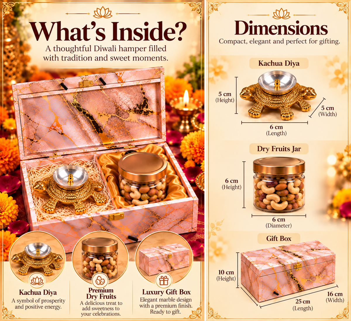 Premium Diwali Gift Hamper – Kachua Diya & Dry Fruits