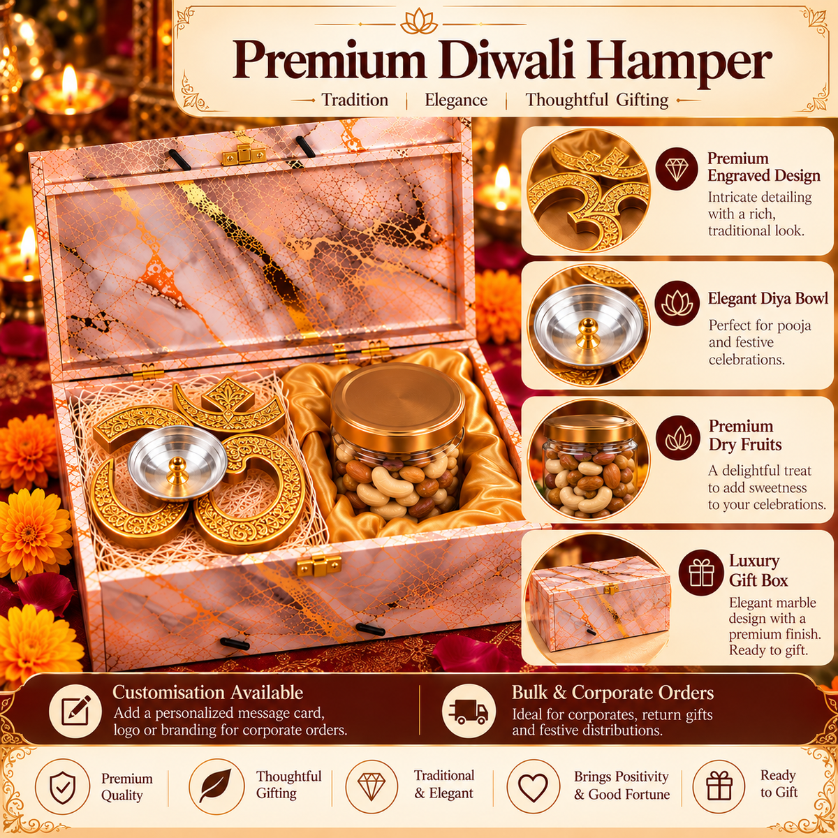 Premium Diwali Gift Hamper – Om Diya & Dry Fruits