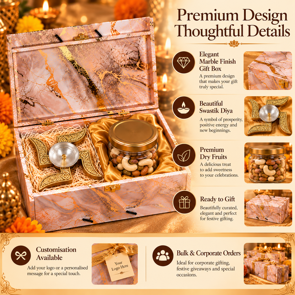 Premium Diwali Gift Hamper – Swastik Diya & Dry Fruits