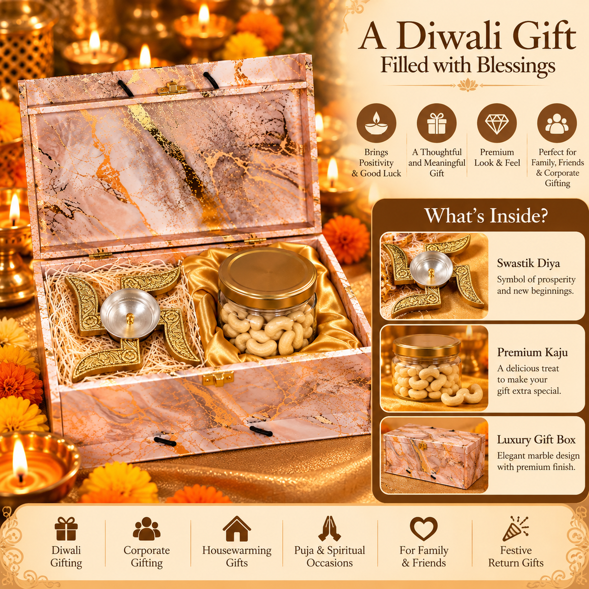 Premium Diwali Gift Hamper – Swastik Diya & Dry Fruits