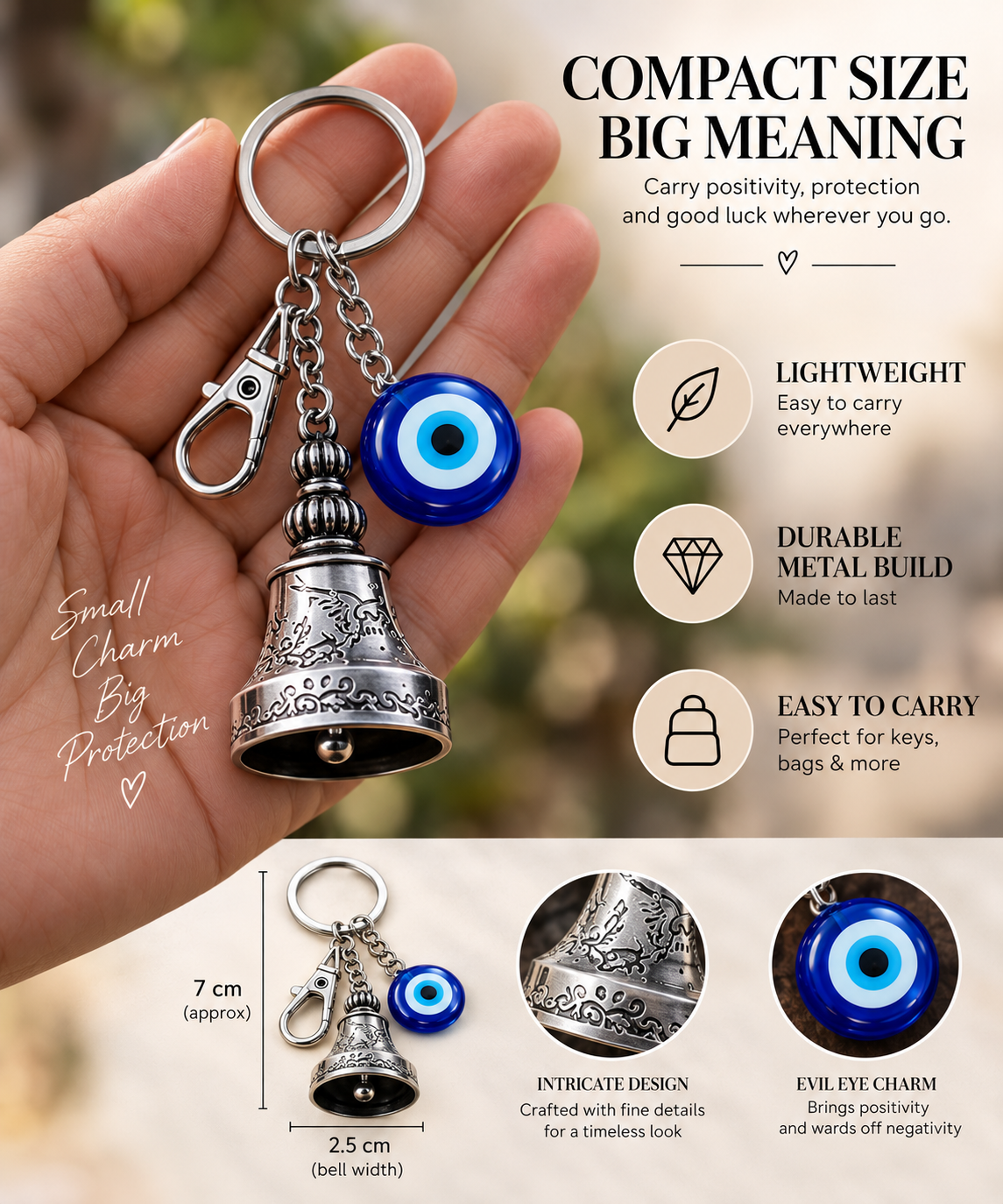 Guardian Bell Keychain with Evil Eye Charm