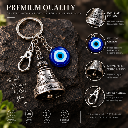 Guardian Bell Keychain with Evil Eye Charm