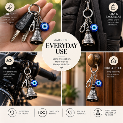 Guardian Bell Keychain with Evil Eye Charm