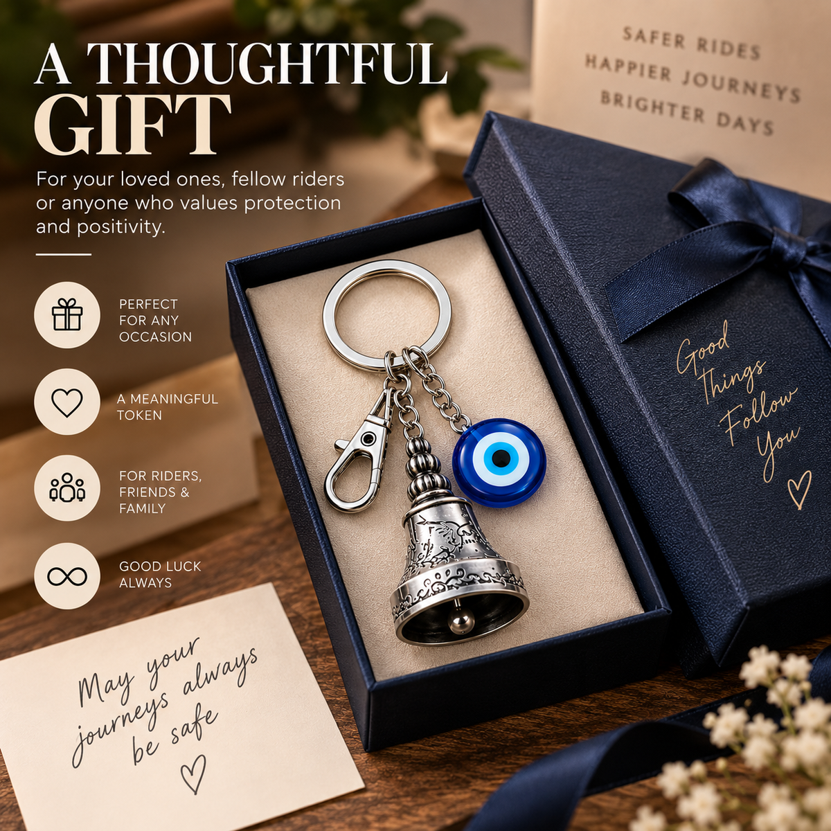 Guardian Bell Keychain with Evil Eye Charm