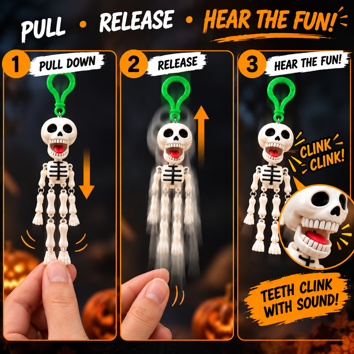Pull-String Skeleton Keychain – Clink, Pull & Have Some Fun!🦴