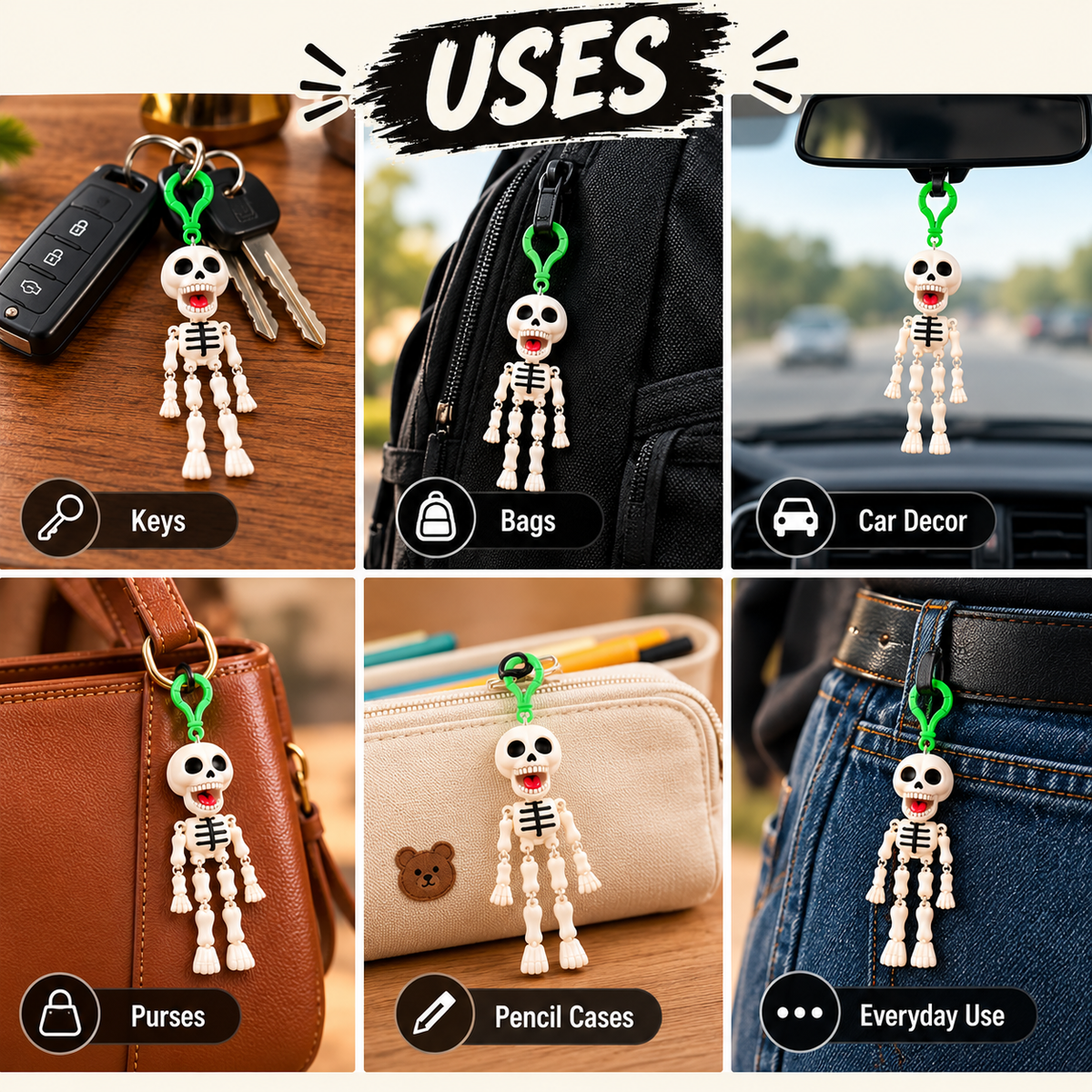 Pull-String Skeleton Keychain – Clink, Pull & Have Some Fun!🦴