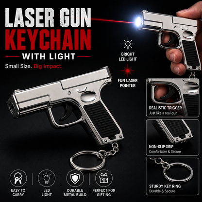 Laser Gun Keychain with LED Light & Whistle