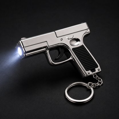 Laser Gun Keychain with LED Light & Whistle