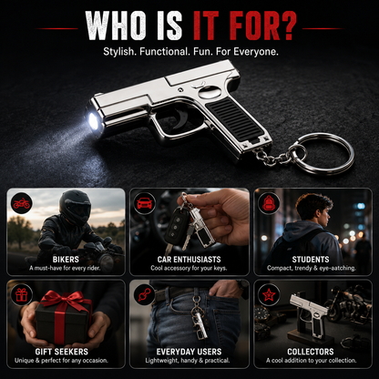 Laser Gun Keychain with LED Light & Whistle