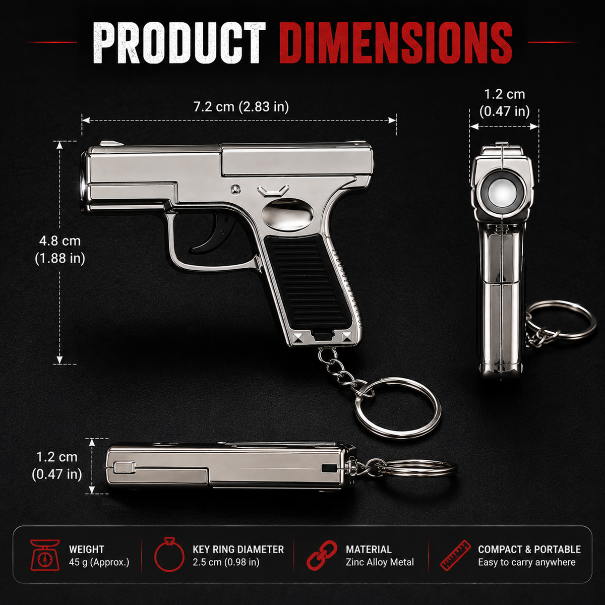 Laser Gun Keychain with LED Light & Whistle