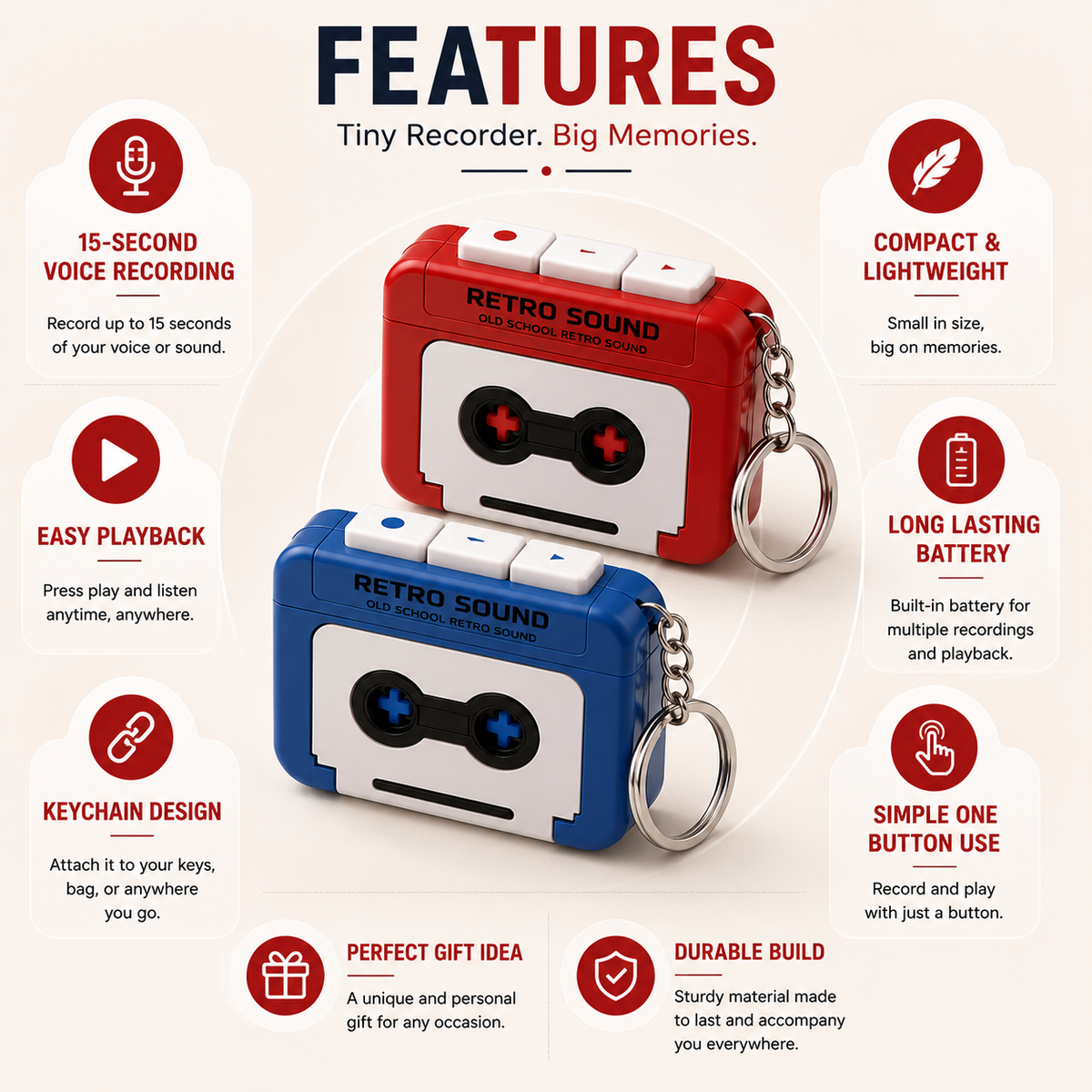 Retro Sound Voice Recorder Keychain ❤️