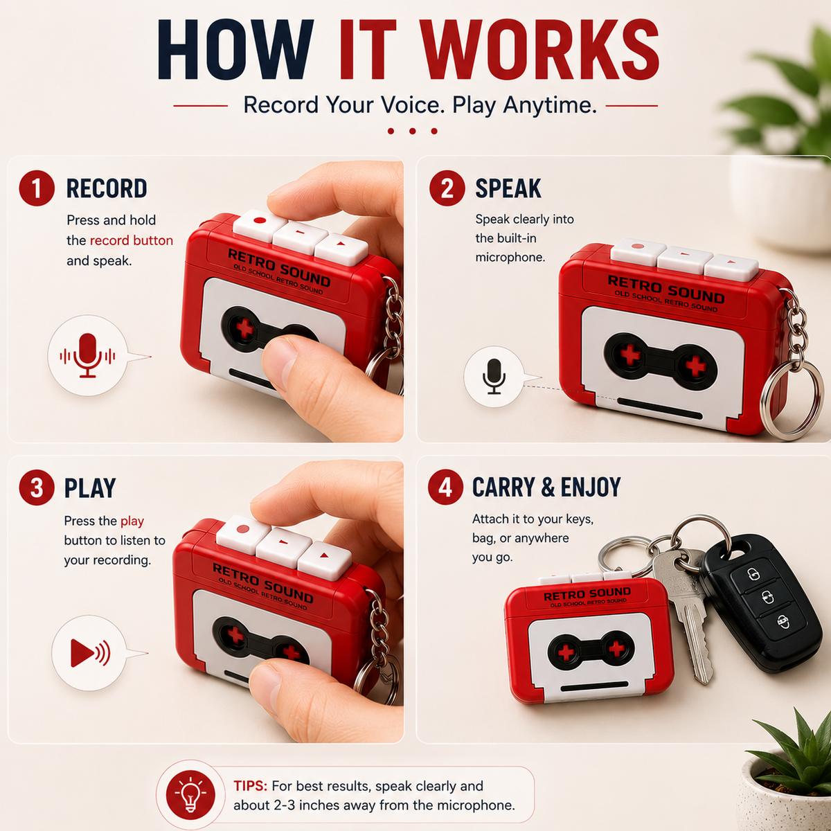 Retro Sound Voice Recorder Keychain ❤️