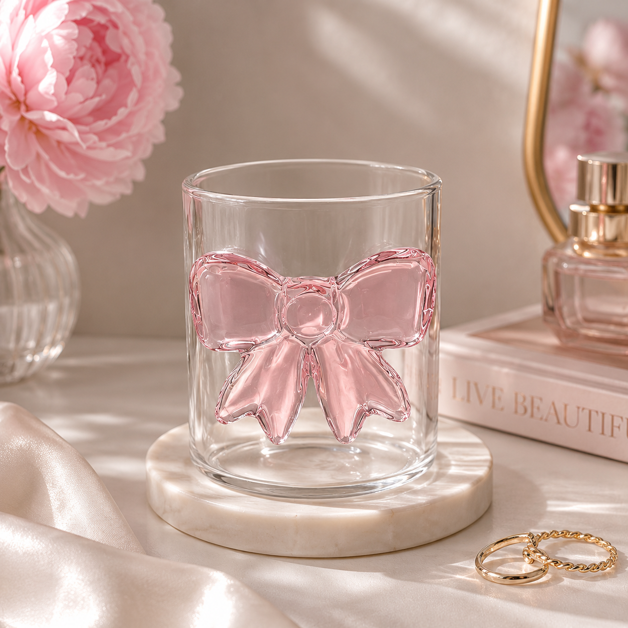 Pink Bow Aesthetic Glass Cup