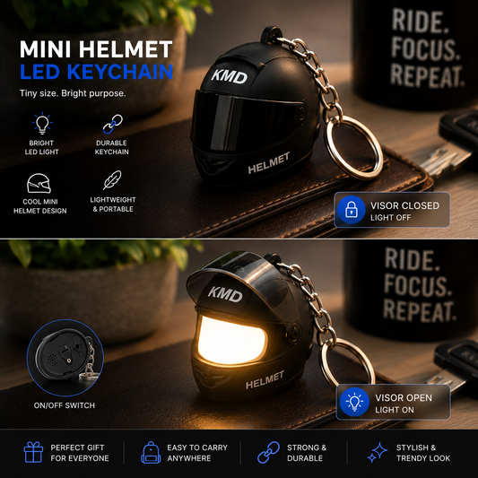 Mini Motorcycle Helmet Keychain with LED Light
