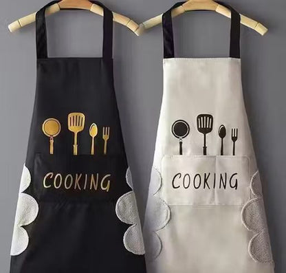 Premium Waterproof Kitchen Apron with Pockets & Hand Wipe Towel – Pack of 2