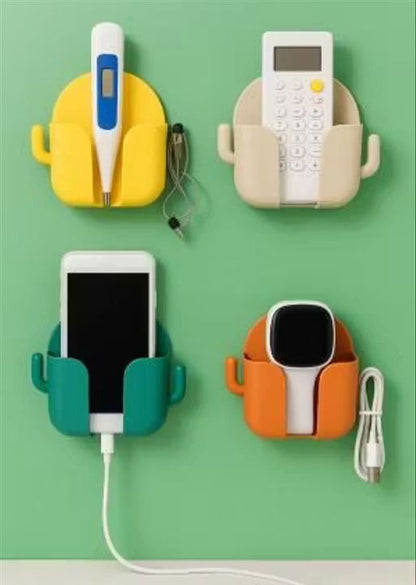 Self-Adhesive Wall Mount Mobile Holder & Charging Stand with 2 Hooks – Pack of 4 (Assorted Colors)