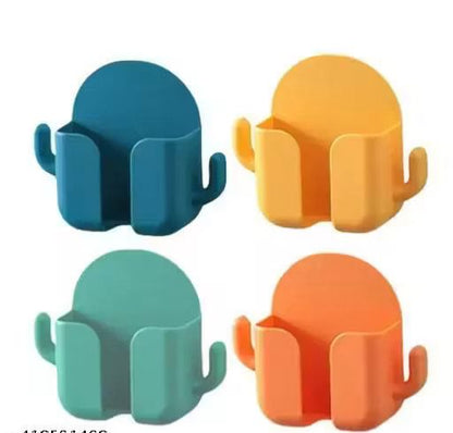 Self-Adhesive Wall Mount Mobile Holder & Charging Stand with 2 Hooks – Pack of 4 (Assorted Colors)