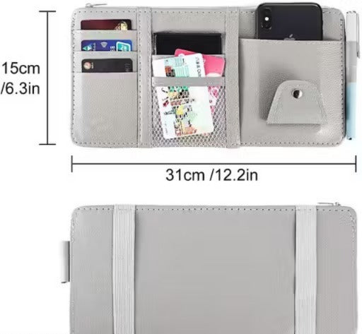 Car Sun Visor Organizer with Zipper Net & Multi-Pockets – Sunglass, Card & Document Holder