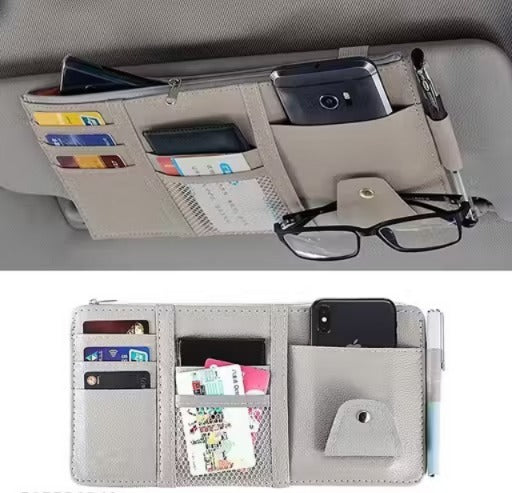 Car Sun Visor Organizer with Zipper Net & Multi-Pockets – Sunglass, Card & Document Holder