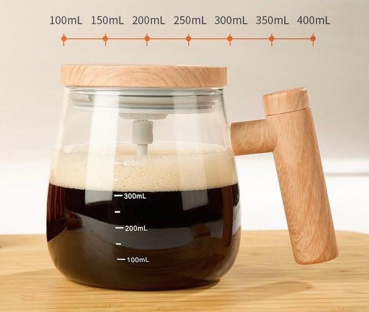 Electric Rechargeable Self-Stirring Mixing Glass Mug with Handle & Lid (400ml)
