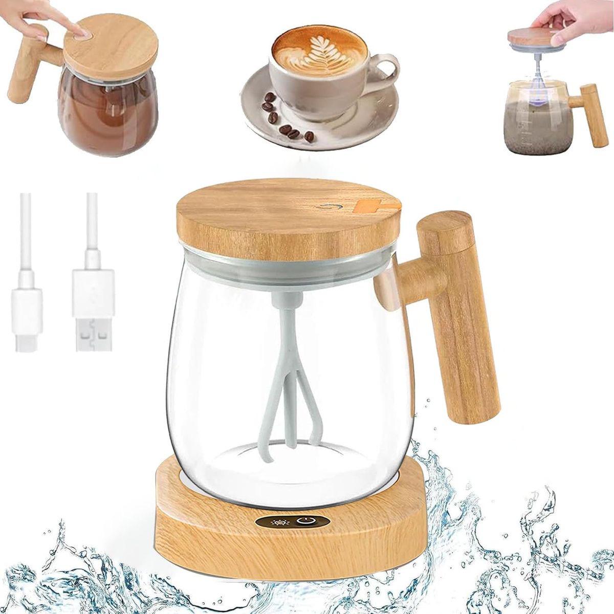 Electric Rechargeable Self-Stirring Mixing Glass Mug with Handle & Lid (400ml)