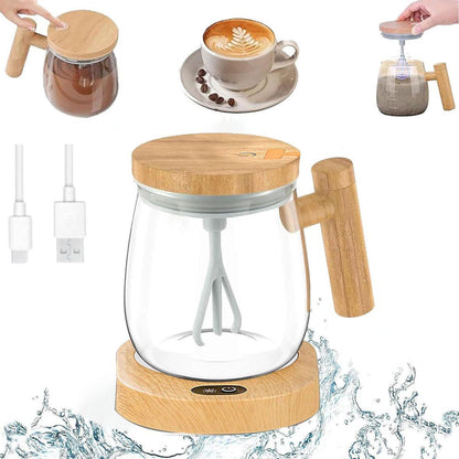 Electric Rechargeable Self-Stirring Mixing Glass Mug with Handle & Lid (400ml)
